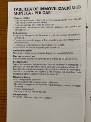 Muñequera - Tablilla Inmovilización Muñeca-Pulgar