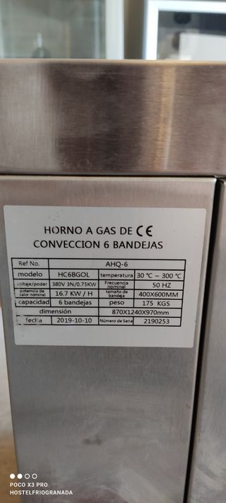 horno de convección a gas de 6 bandejas