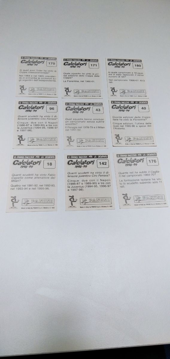Lotto 9 figurine Panini, calciatori 1998-99