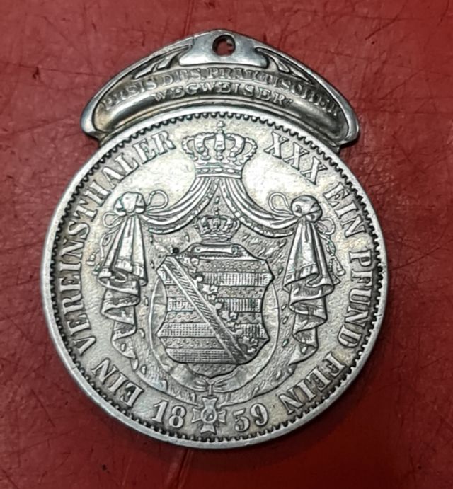 Moneda Plata 1859 - 1 Taler Sachsen para colgante