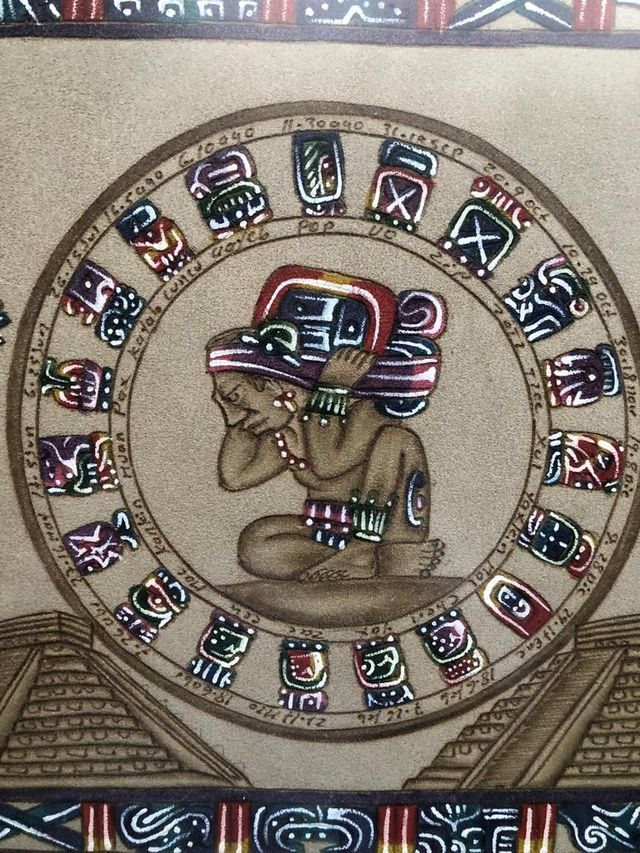 Cuadro calendario Maya pintado a mano