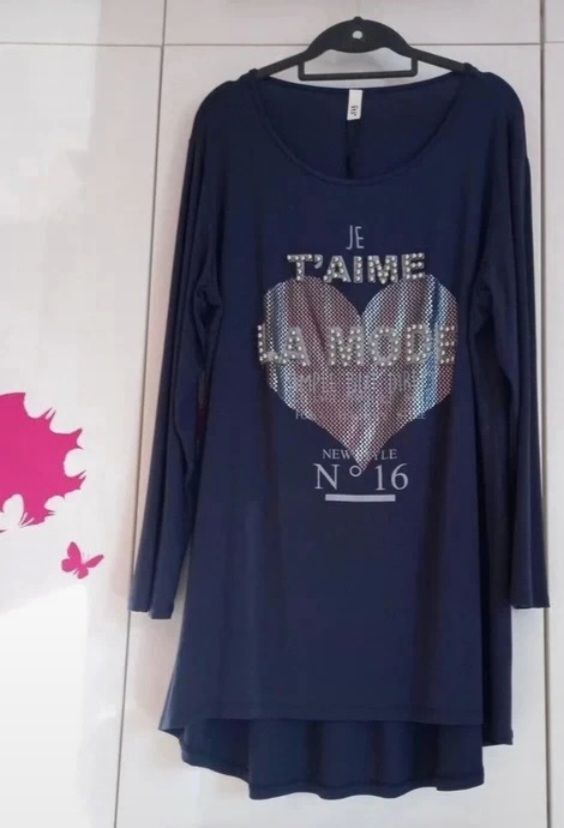 Maglia blu viscosa con applicazioni