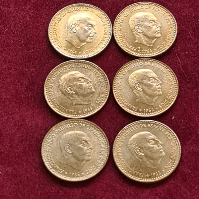 6 monedas de una peseta de 1966 diferente estrella