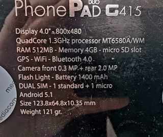 SMARTPHONE MEDIACOM PHONEPAD DUO G4 DUALSIM 4" QUA