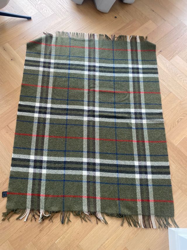 Manta 100% lana de cuadros verde 