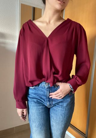 Blusa granate y croché