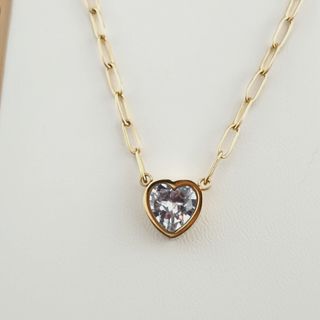 OFERTA ! Collar Corazón Zircon ACERO Baño Oro