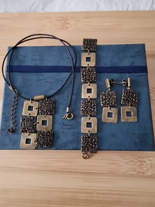 conjunto gargantilla, pulsera y pendientes tipo bi