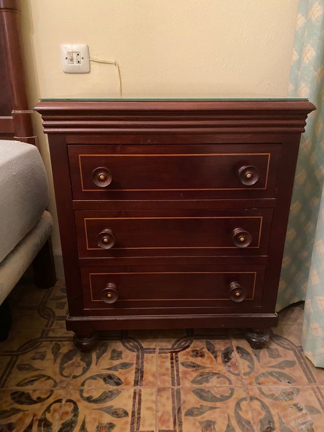 Mesita de noche antik marrón madera maciza mesitas