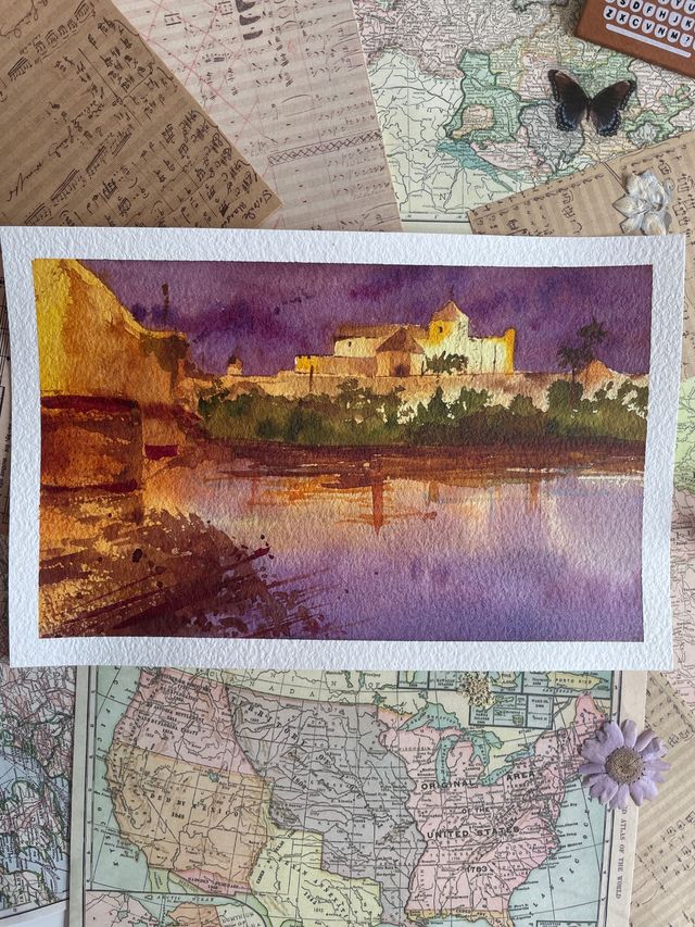 Lámina acuarela paisaje Córdoba original