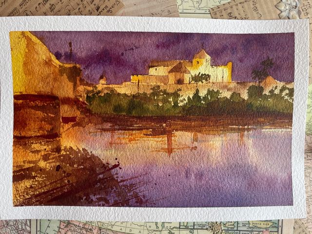 Lámina acuarela paisaje Córdoba original