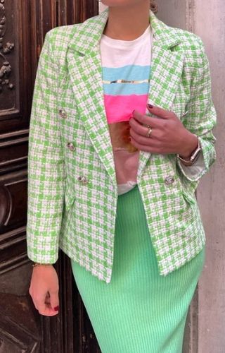 Chaqueta verde y blanca pata gallo