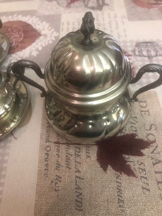 Servizio caffè in peltro e ceramica