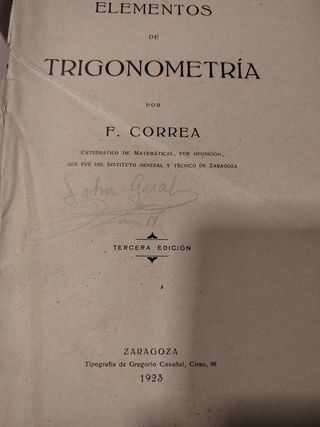 ELEMENTOS DE TRIGONOMETRIA. 1923.