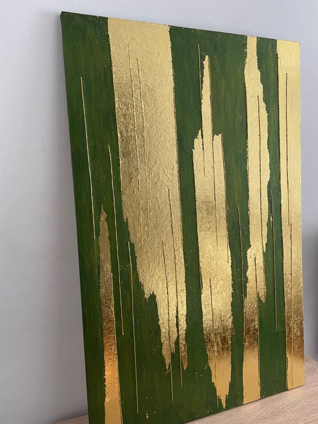 Cuadro moderno acrílico /pan de oro / cadenas