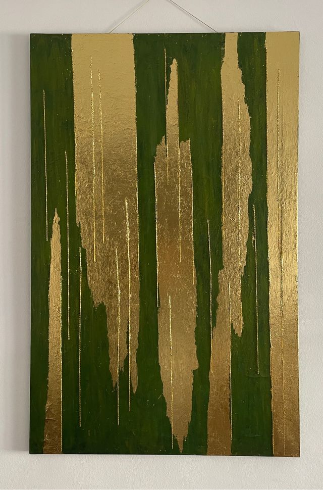 Cuadro moderno acrílico /pan de oro / cadenas