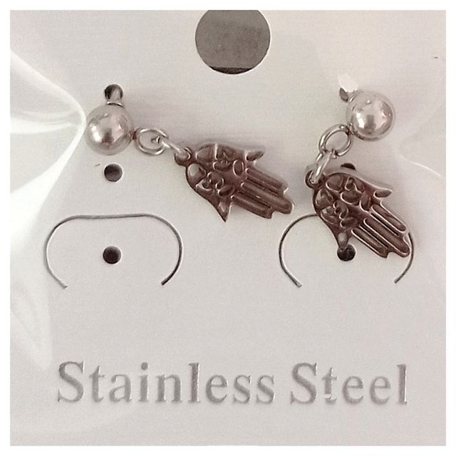 Pendientes de acero con mano de Fátima