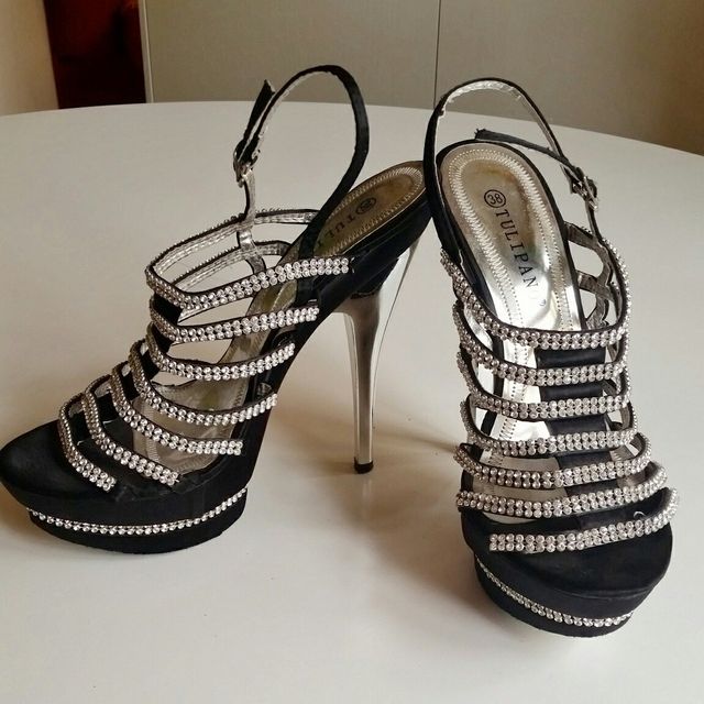 Sandali raso nero con strass