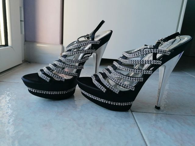 Sandali raso nero con strass