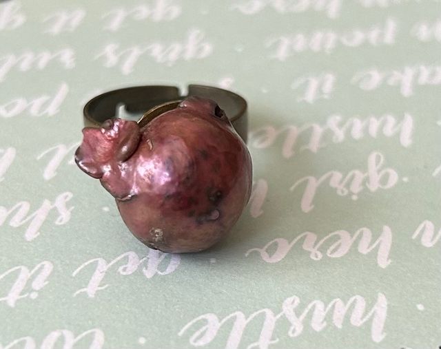 Anillo perla granate barroca