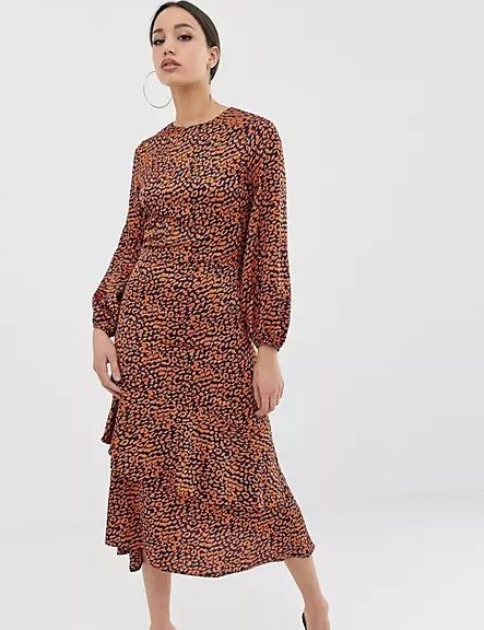 Vestido Midi Leopardo Naranja y Azul