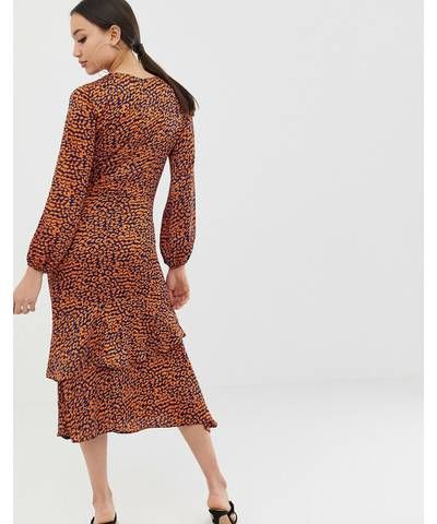 Vestido Midi Leopardo Naranja y Azul