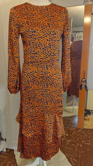 Vestido Midi Leopardo Naranja y Azul