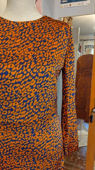 Vestido Midi Leopardo Naranja y Azul