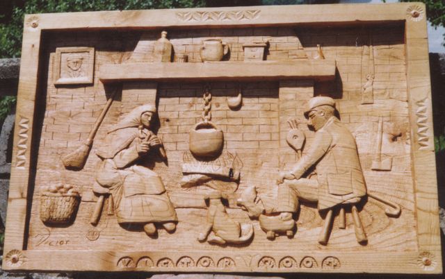 Cuadro tallado en madera. Talla tradicional