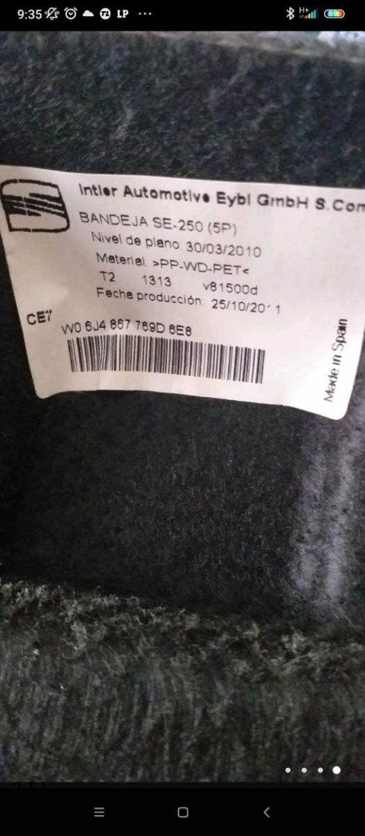 Bandeja trasera coche 