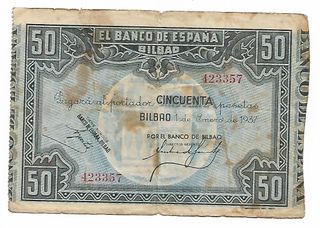 BILLETE 50 PESETAS BILBAO 1937 BANCO DE BILBAO