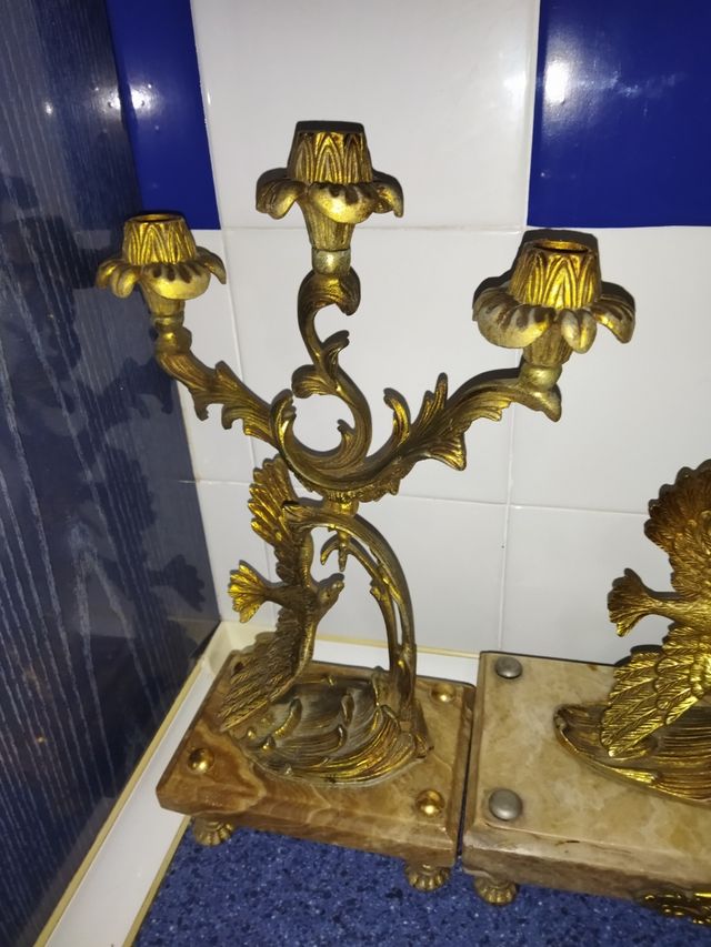 orologio molto antico.. bronzo e marmo con portacandele