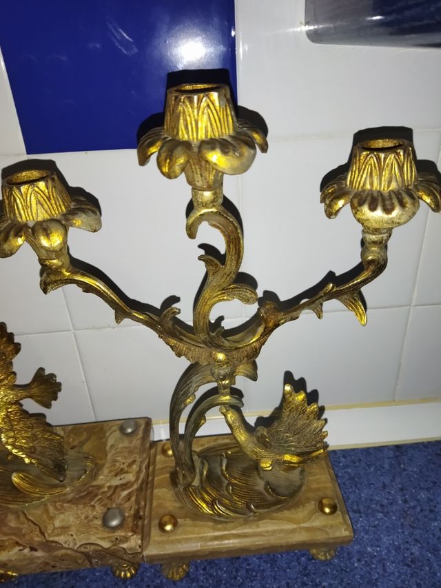 orologio molto antico.. bronzo e marmo con portacandele