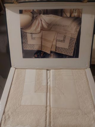 Parure Matrimoniale Valenciannes Ricamato A Mano