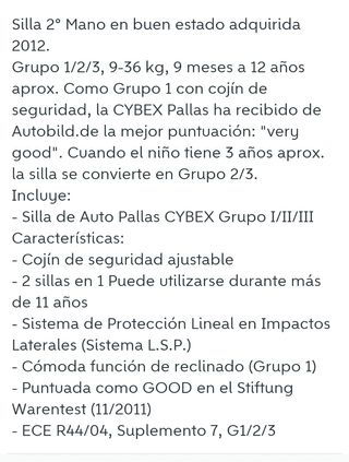 Silla bebe coche Cybex pallas 2 Isofix