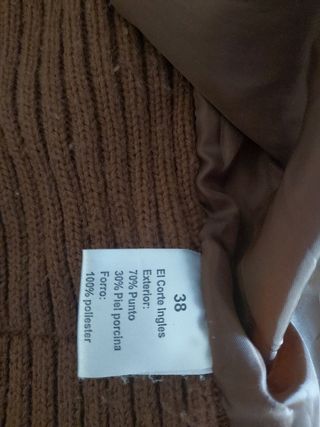 E037-Cazadora Piel y punto marrón talla 36-38