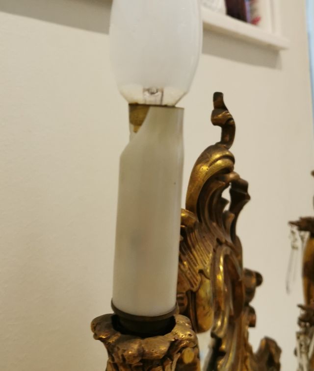 ANTIGUO ESPEJO DE BRONCE CON LAMPARAS