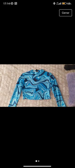 camiseta de manga larga azul de Shein