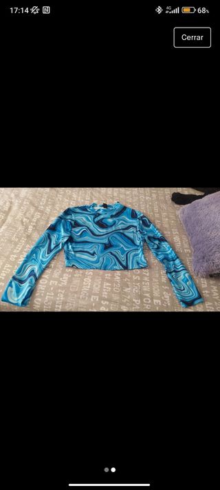 camiseta de manga larga azul de Shein
