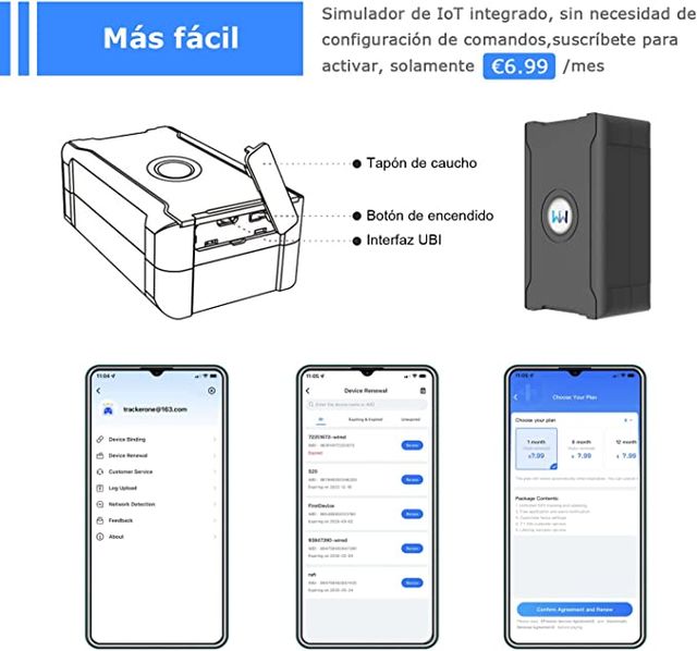 Rastreador GPS com ranhura SIM e bateria recarregável