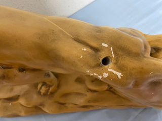 Escultura de leona herida