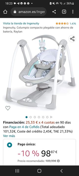 Hamaca bebé Columpio Balancín Ingenuity