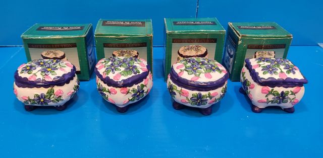 Lote de 4 Joyeros cajitas de porcelana flores  