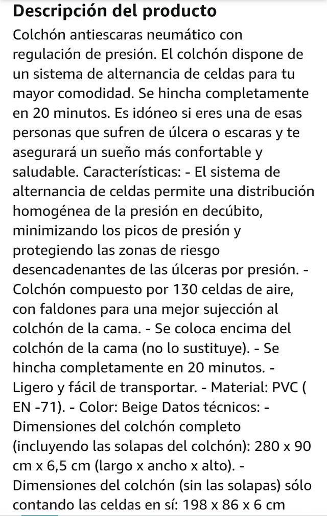 Colchón Antiescaras Neumático con Regul. Presión