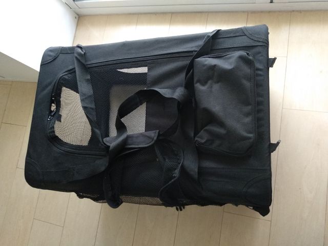 Transportin mascota negro. 2 Bolsillos, Lavable,