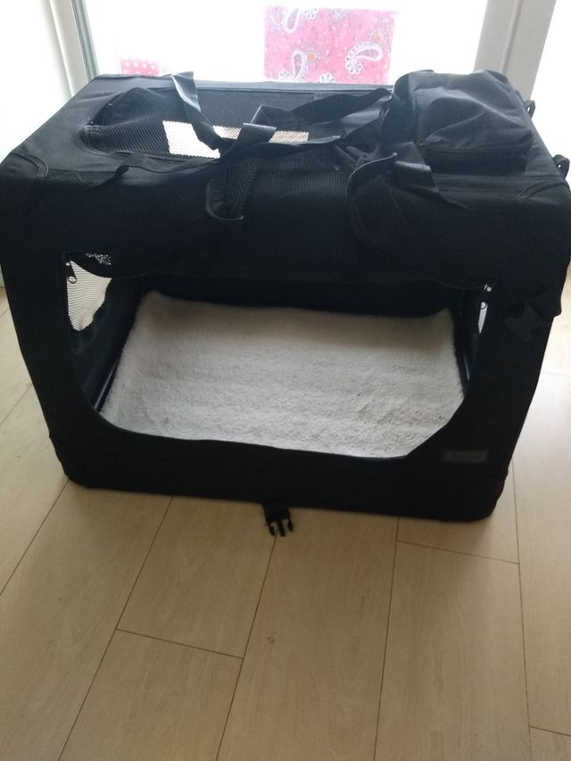 Transportin mascota negro. 2 Bolsillos, Lavable,