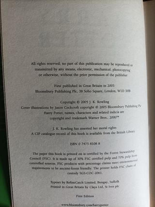 Harry Potter and the Half-Blood Prince First edit.