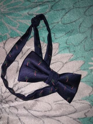 Cinturones,pajarita estampada azul con palmeritas