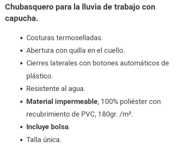 Chubasquero Velilla 
nuevo