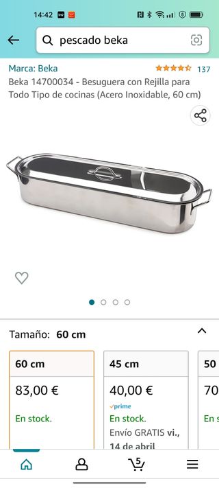 Sartén Larga, 60cm. Nueva